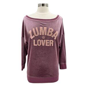 Zumba Womens Large Sweatshirt We Are Spicy Lover Velour Off The Shoulder Mauve